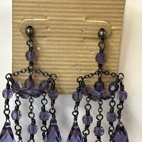 Vintage Lori Lori Sterling Faceted Purple Swarovski Crystal Chandelier Earrings - Picture 3 of 5